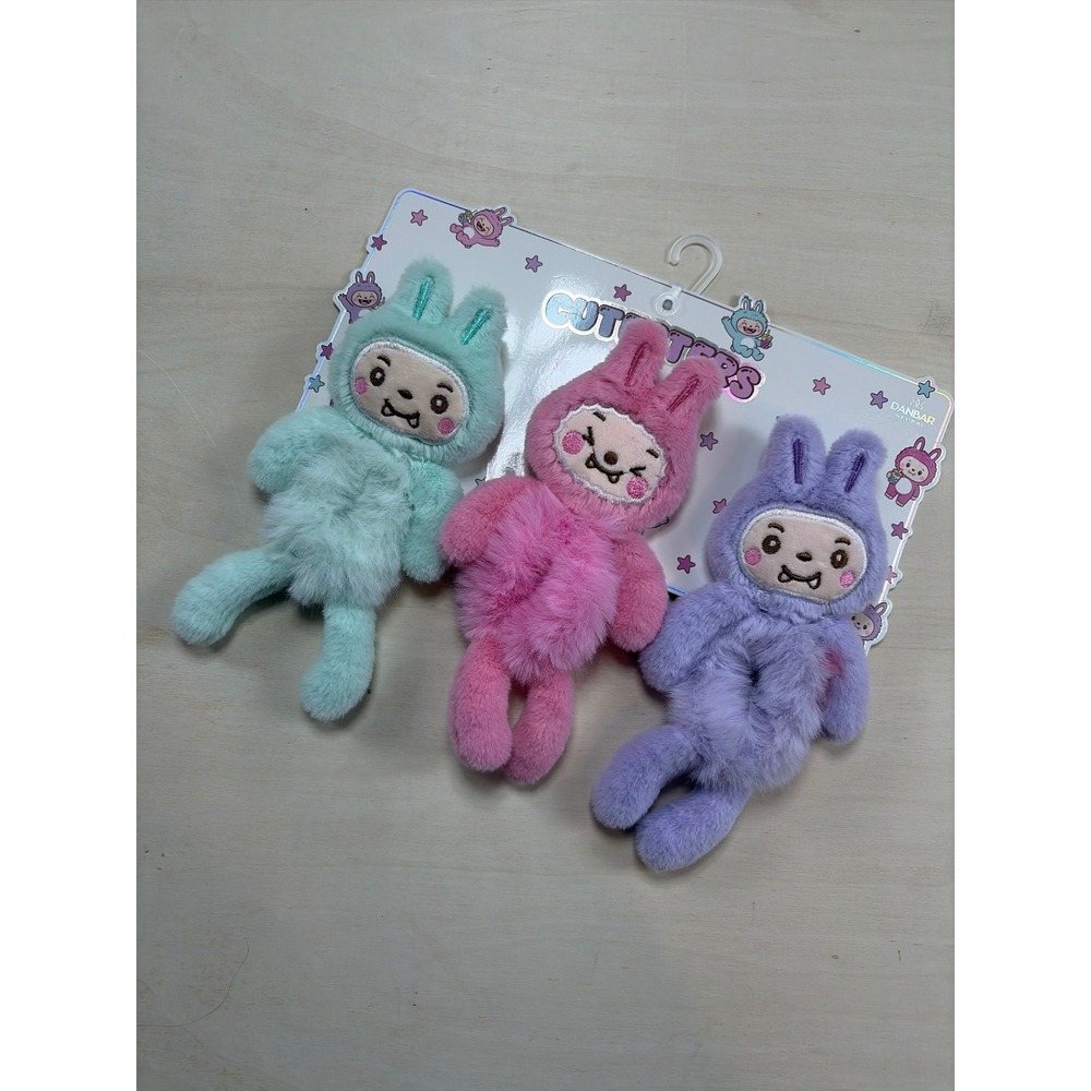 Danbar Cutie Peeps Plush Bunny Hair Scrunchies3Pack Kawaii Rabbit Mint Pink Purp